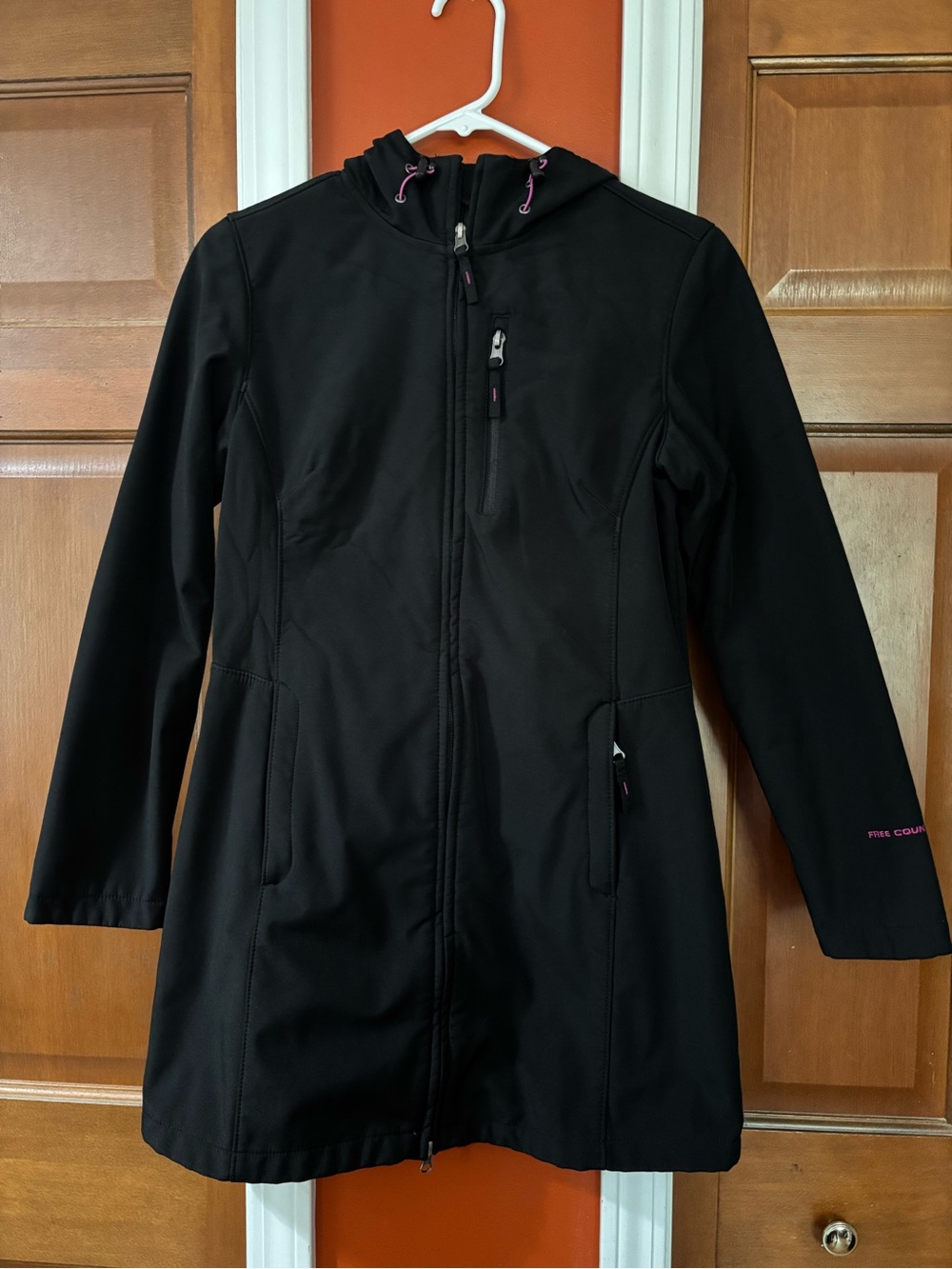 Free Country Black Hooded Trench Coat with Pink Accents